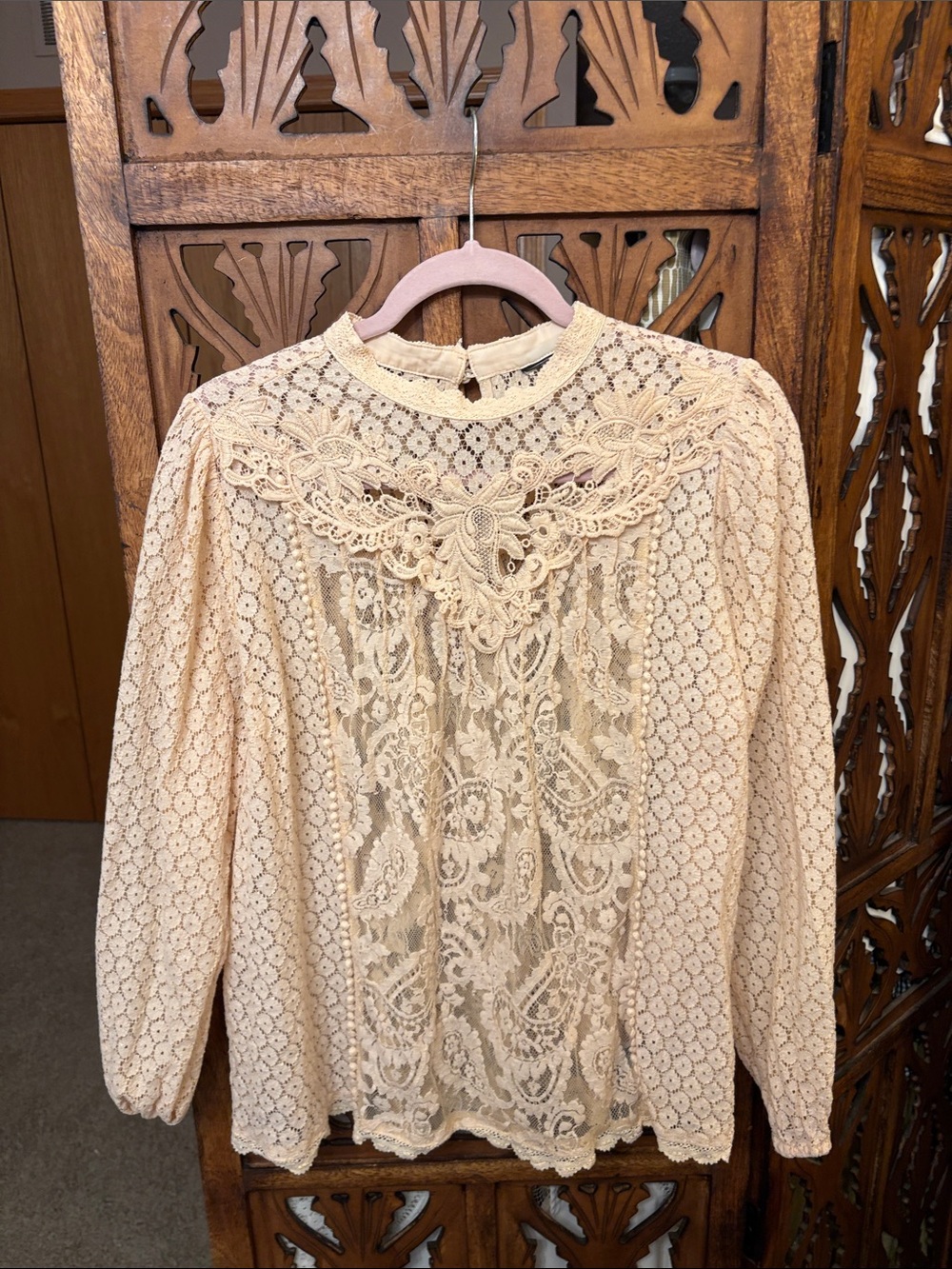 Cream Lace Long-Sleeve Victorian Blouse